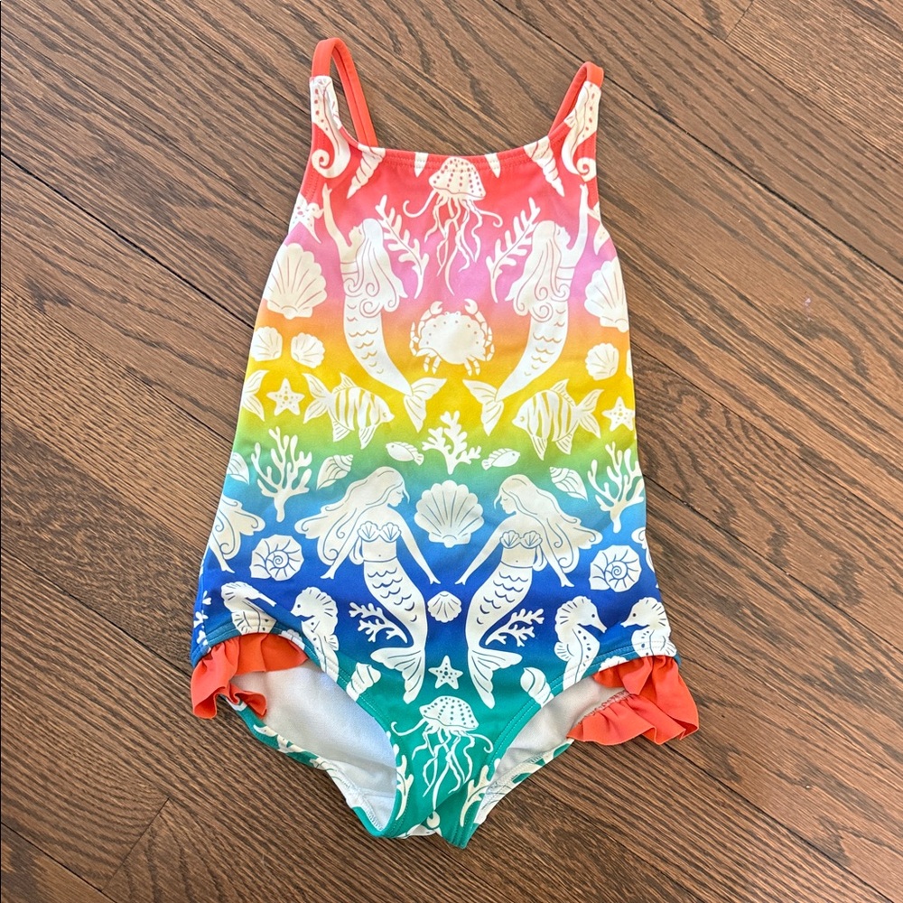 Mini Boden Rainbow Mermaid One-Piece Swimsuit 3-4Y